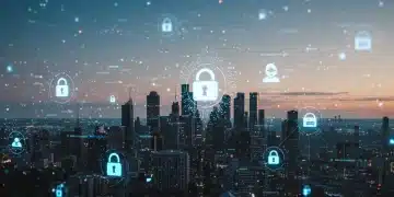 2025 Cybersecurity Threats: AI Phishing & Ransomware Impact on US Digital illustration of 2025 cybersecurity threats, showing AI phishing and ransomware targeting US businesses.